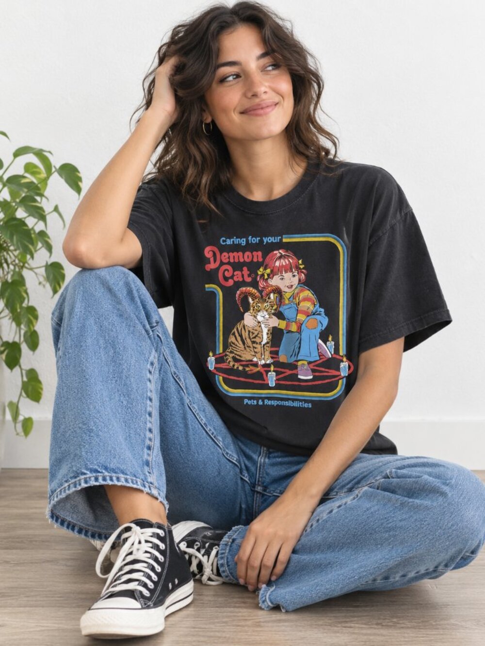 Steven Rhodes Caring For Your Demon Cat T-Shirt Large - Picture 2 of 10